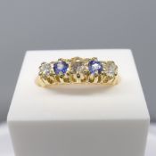 Antique Victorian Sapphire and Old-Cut Diamond Ring In Yellow Gold