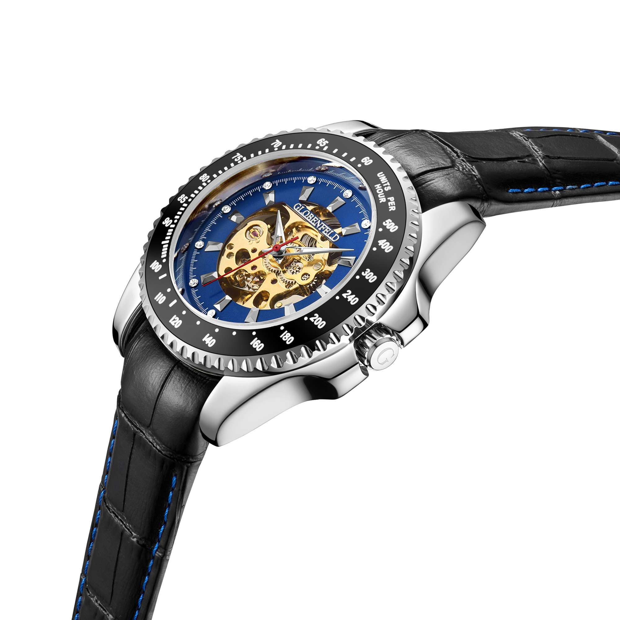 Hand Assembled Globenfeld Limited Edition Cage Blue Watch - Free Delivery & 5 Year Warranty - Image 3 of 4