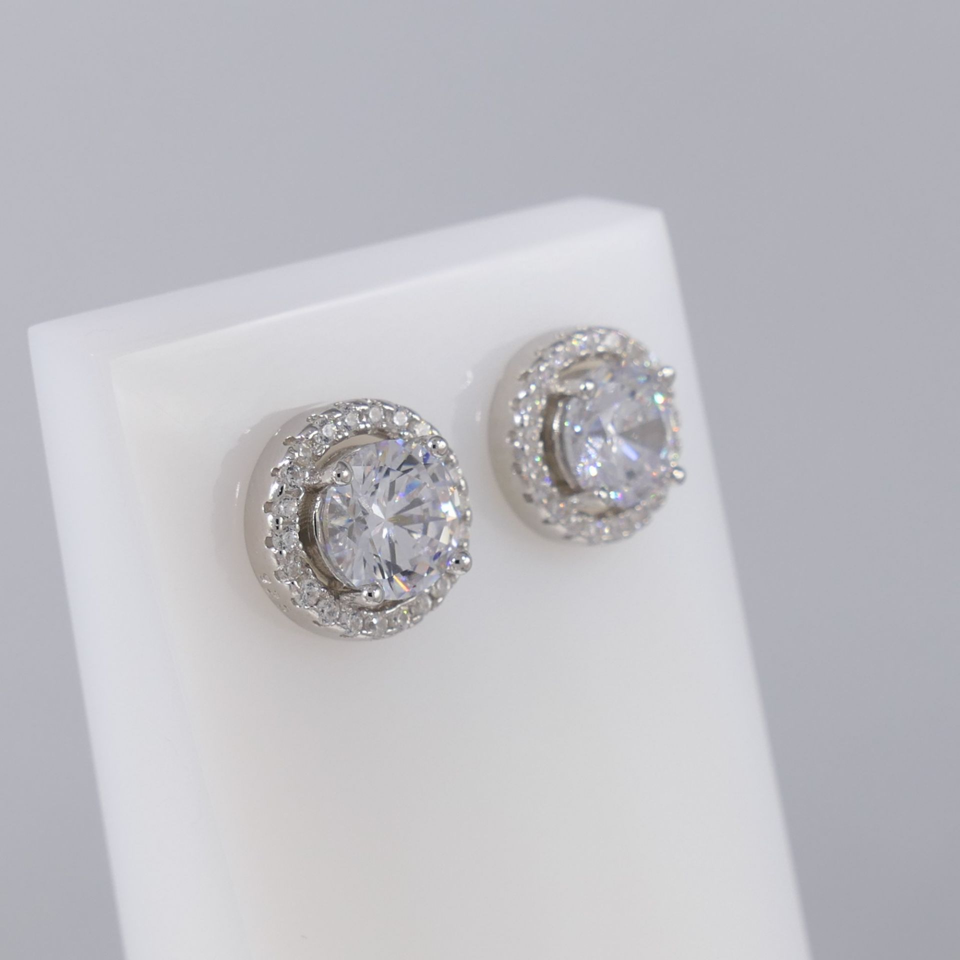 Pair of Sterling Silver Halo Stud Earrings - Image 2 of 6