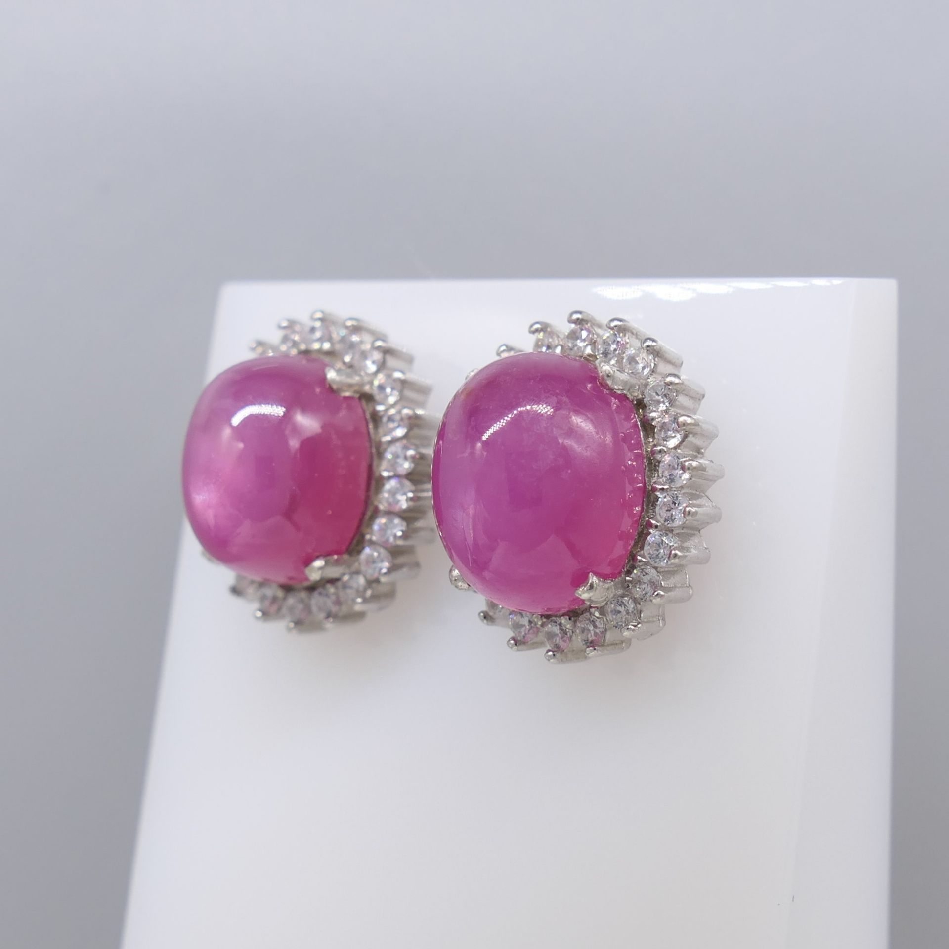 Cabochon Ruby Ear Studs In Sterling Silver, Boxed - Image 6 of 7