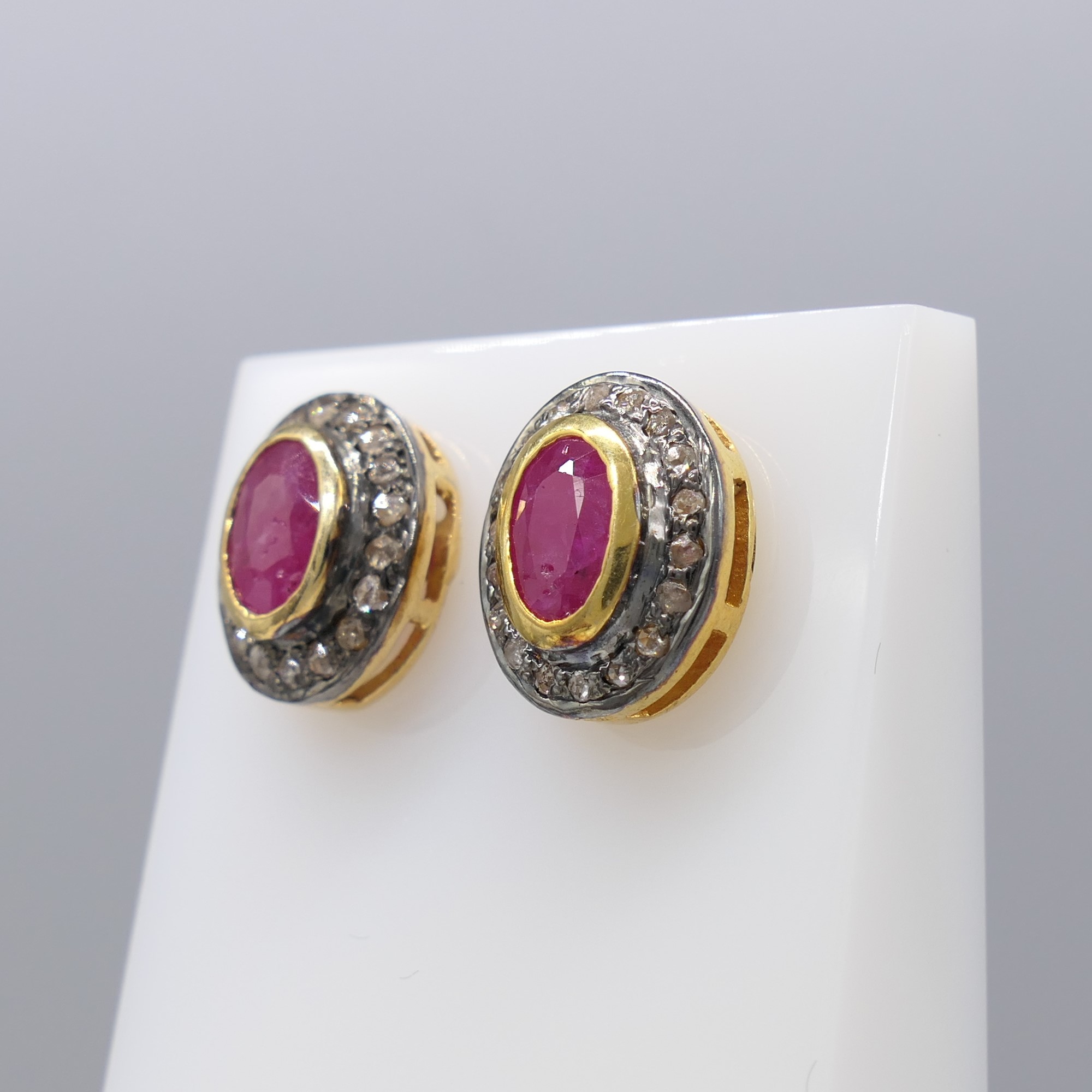 Hand-Made Ruby and Diamond Ear Studs In Silver Gilt, Boxed - Image 3 of 7