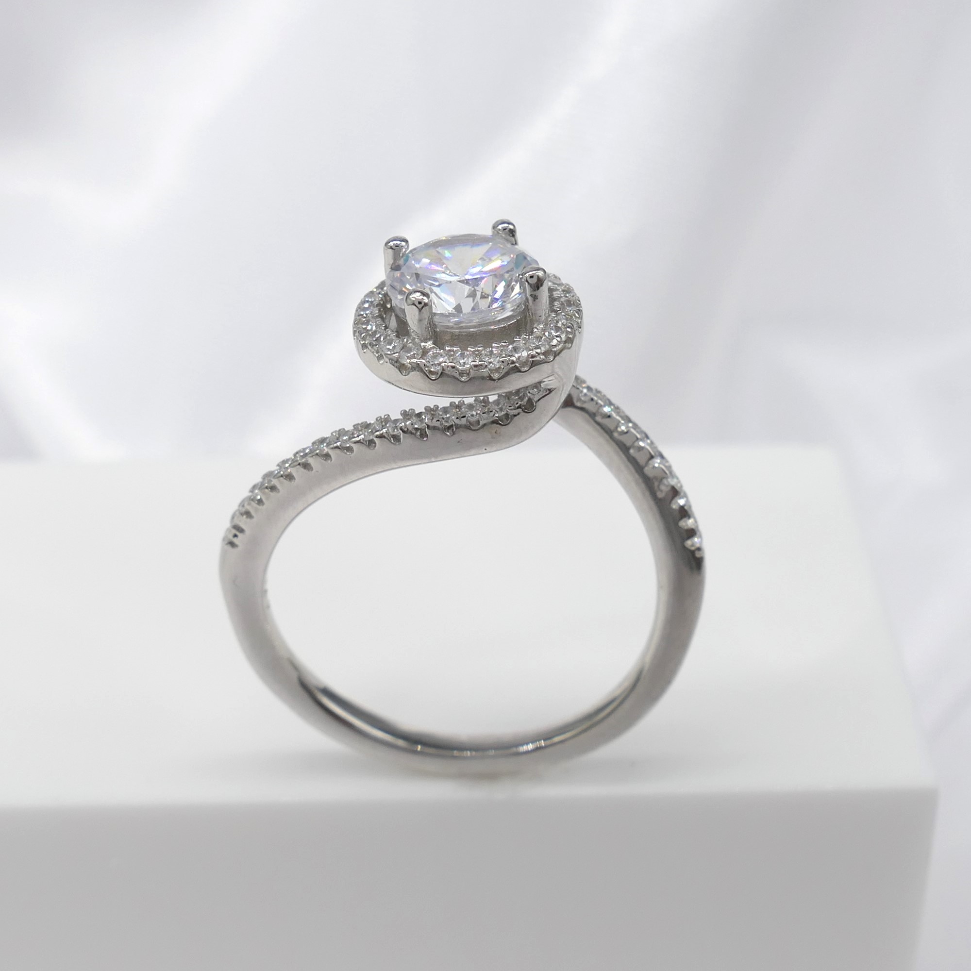 Silver Cubic Zirconia Halo and Twist Dress Ring - Image 6 of 6