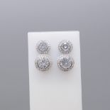 Gem-Set Double Halo Droplet Earrings In Silver