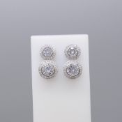 Gem-Set Double Halo Droplet Earrings In Silver