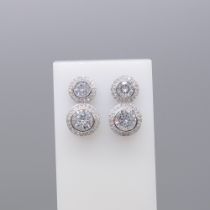 Gem-Set Double Halo Droplet Earrings In Silver