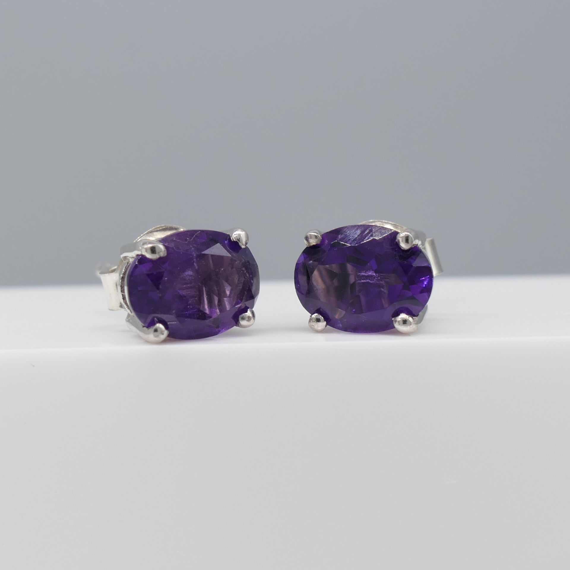 Pair of Natural Amethyst Gemstone Ear Studs In Sterling Silver - Image 5 of 5