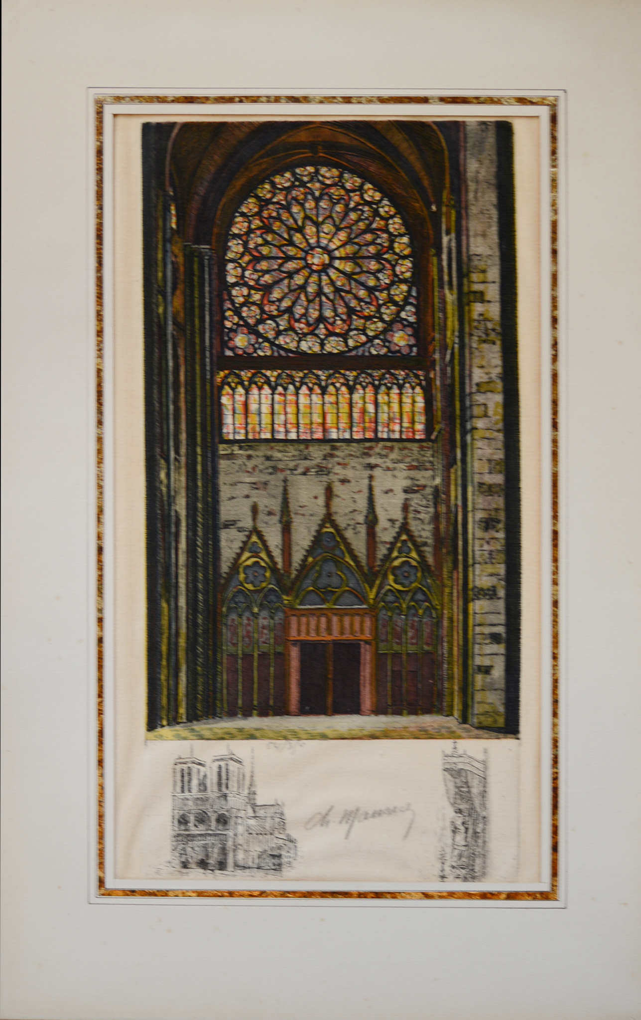 Pair of 19th Century Hand Coloured Cathedral Intetchings On Woven Cloth By Charles Maurice Detmol... - Image 2 of 4