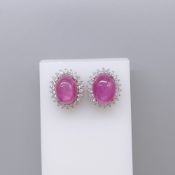 Cabochon Ruby Ear Studs In Sterling Silver, Boxed