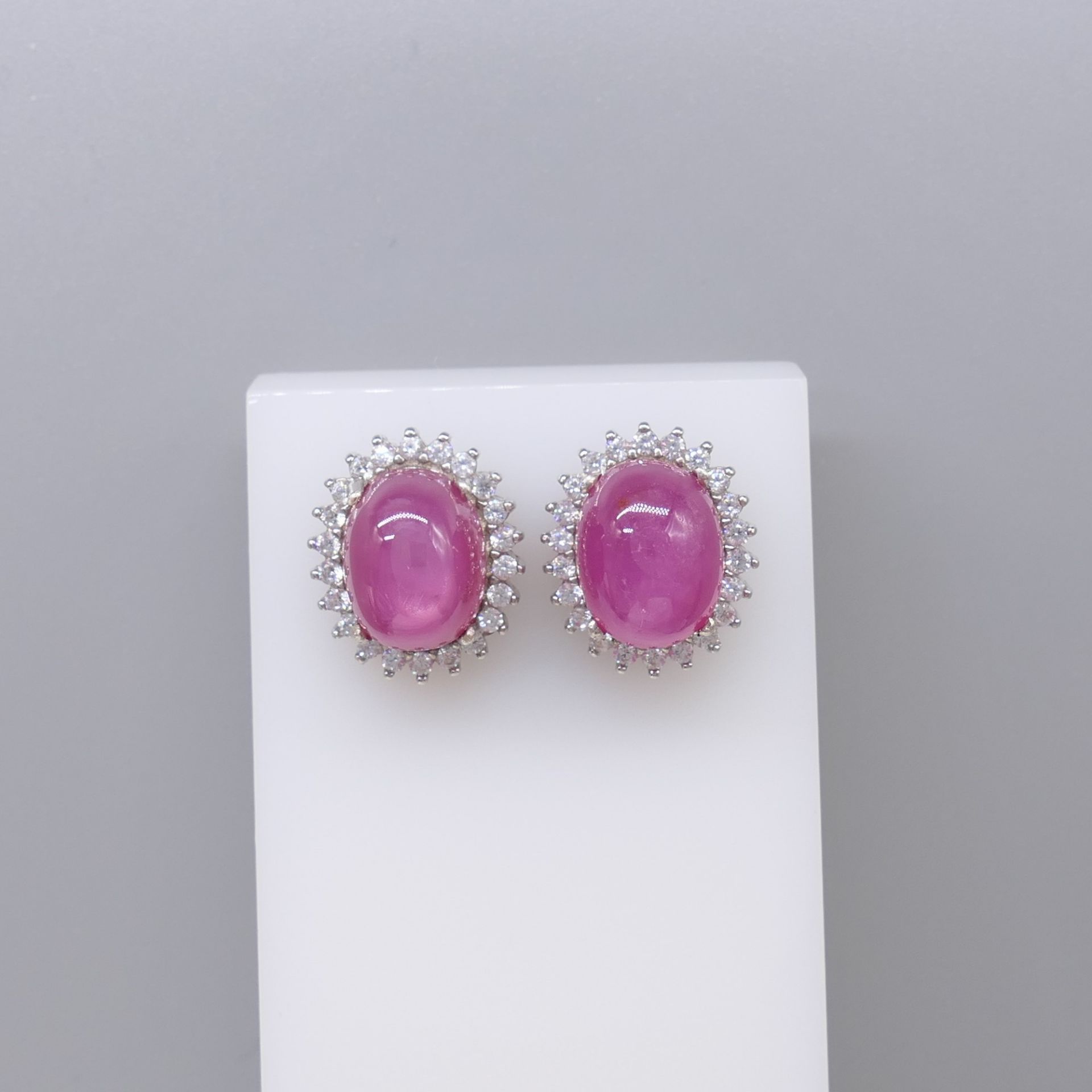 Cabochon Ruby Ear Studs In Sterling Silver, Boxed
