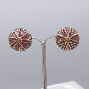 Large Ruby and Diamond Art Deco-Style Ear Studs In A Target Design