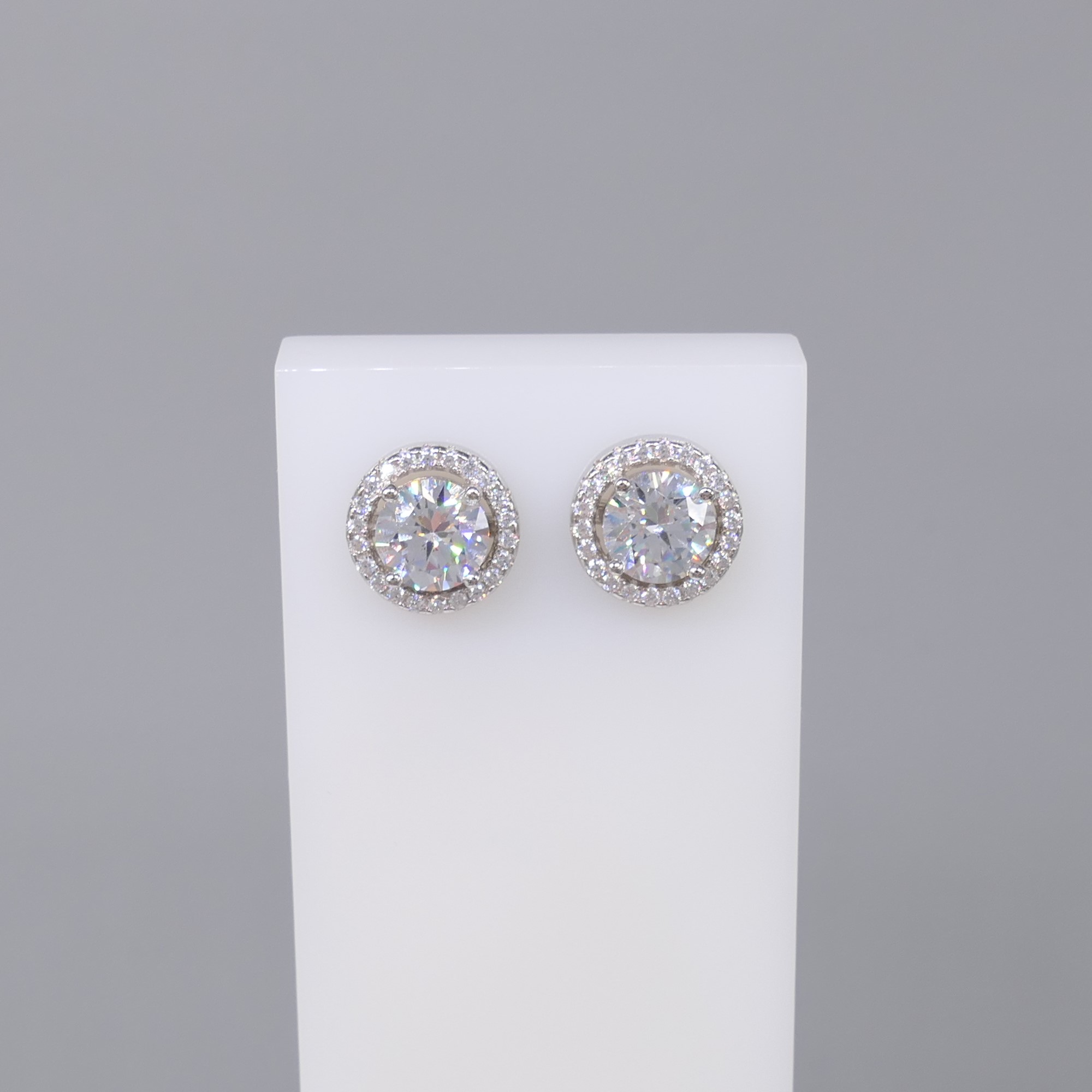 Pair of Sterling Silver Halo Stud Earrings - Image 3 of 6