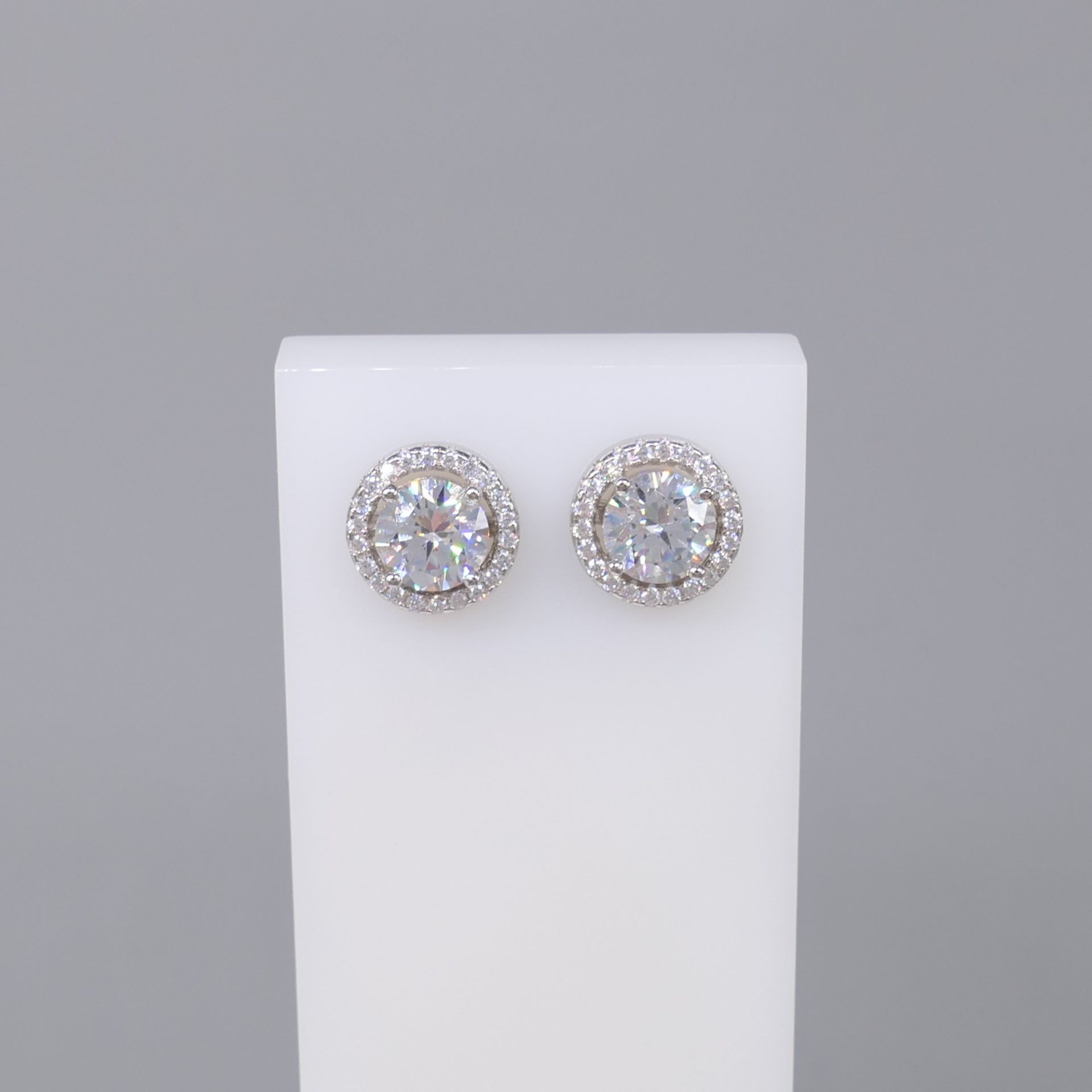 Pair of Sterling Silver Halo Stud Earrings - Image 3 of 6