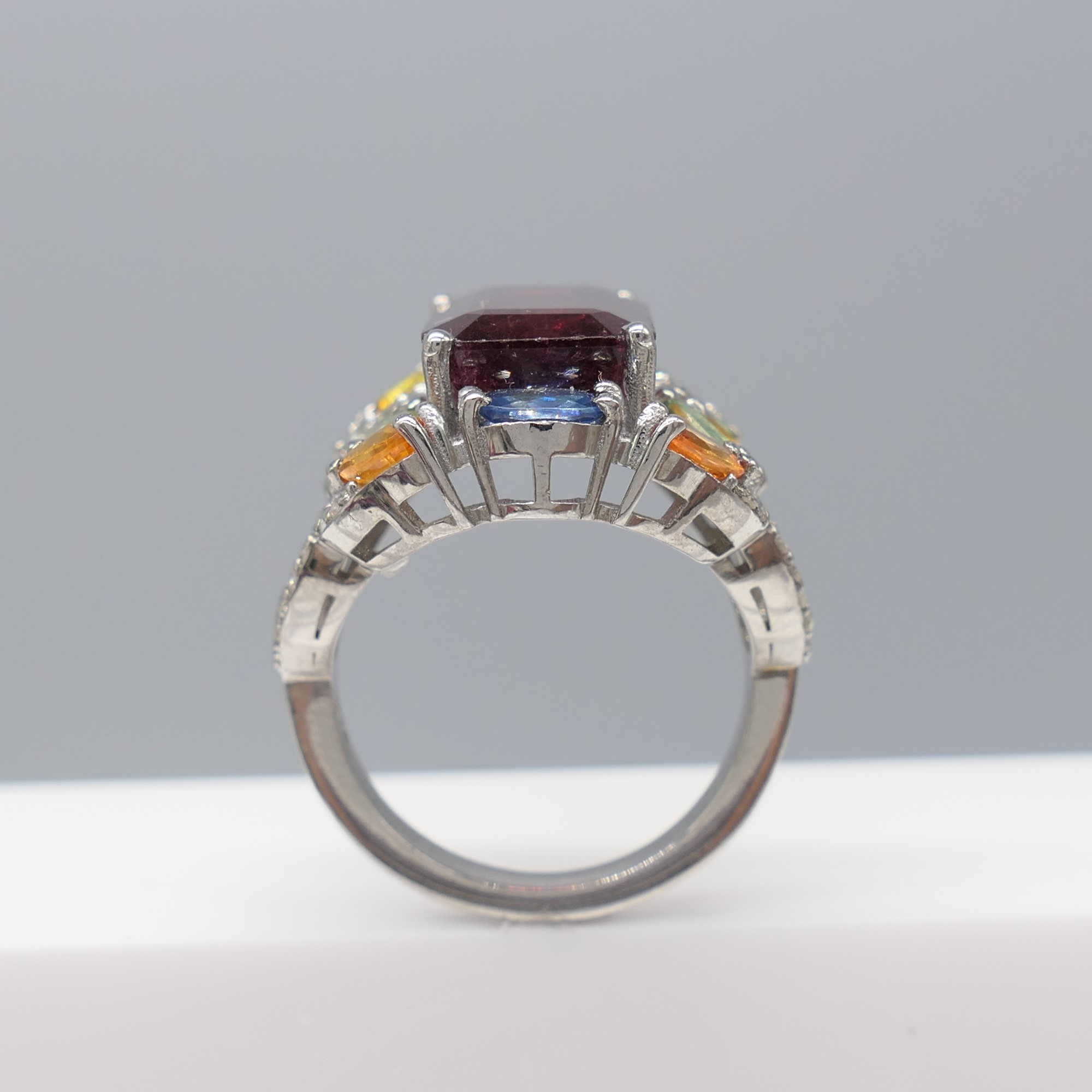 Large Dress Ring Set With Tourmaline, Multi-Coloured Sapphires and Diamonds - Image 4 of 7