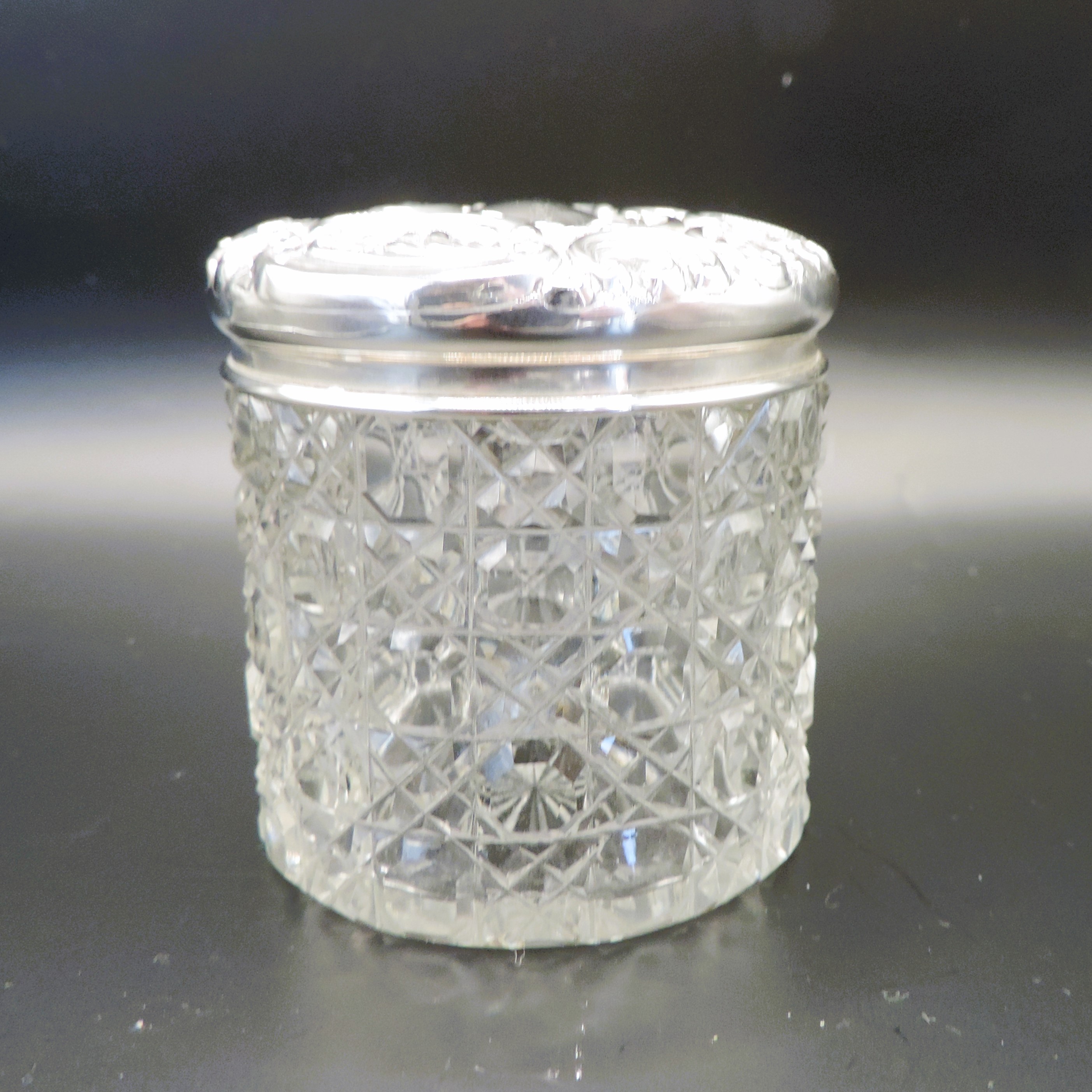 Antique Cut Glass Sterling Silver Lid Dressing Table Jar Birmingham 1902 - Image 3 of 8