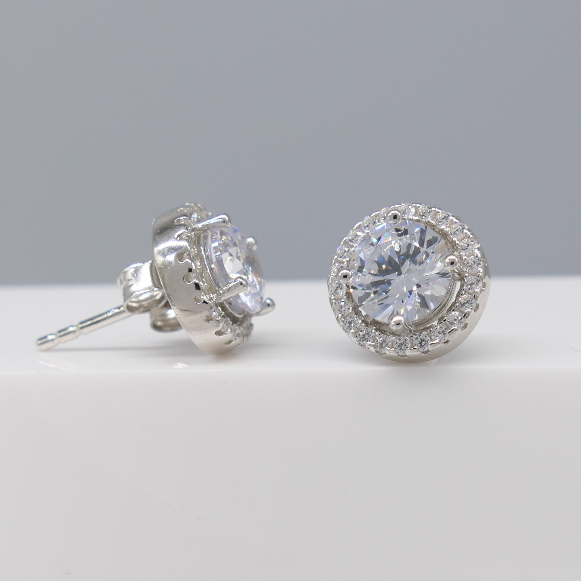 Pair of Sterling Silver Halo Stud Earrings - Image 6 of 6