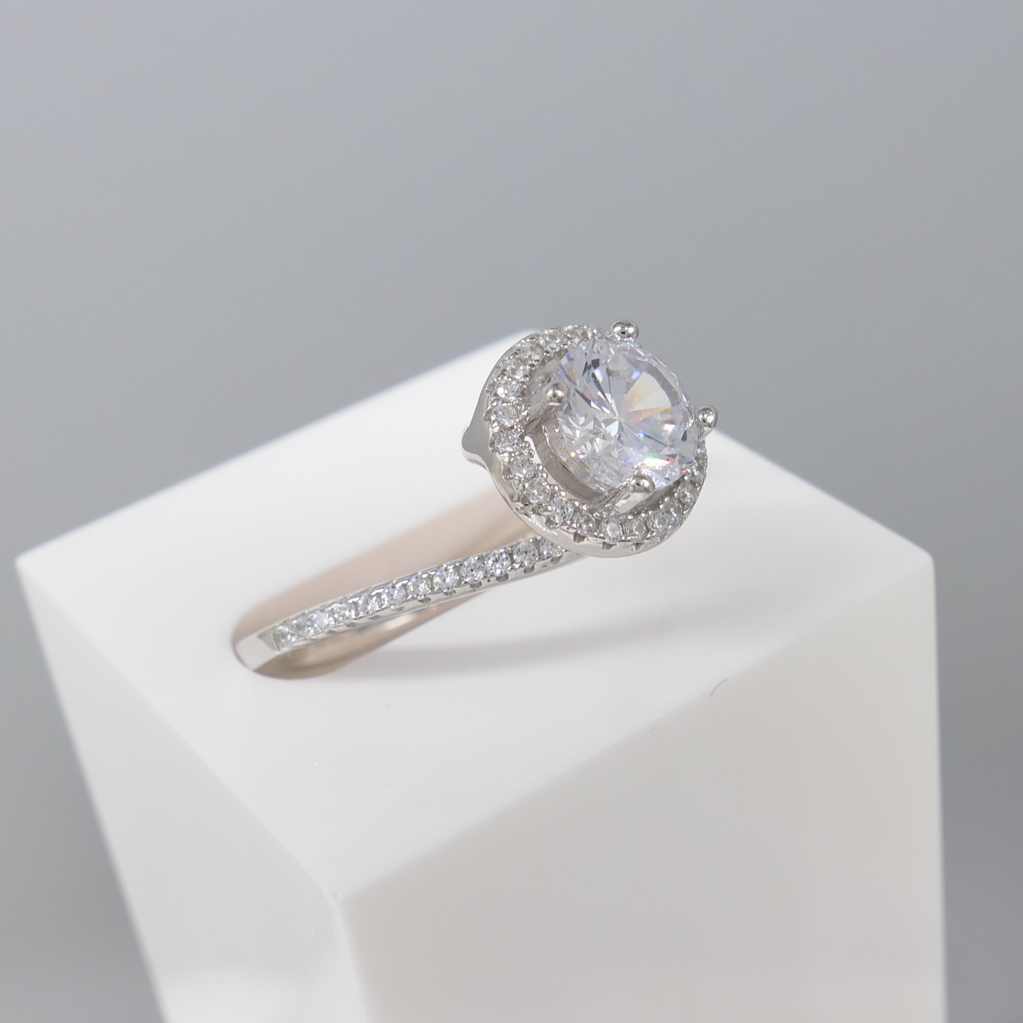 Silver Cubic Zirconia Halo and Twist Dress Ring - Image 3 of 6