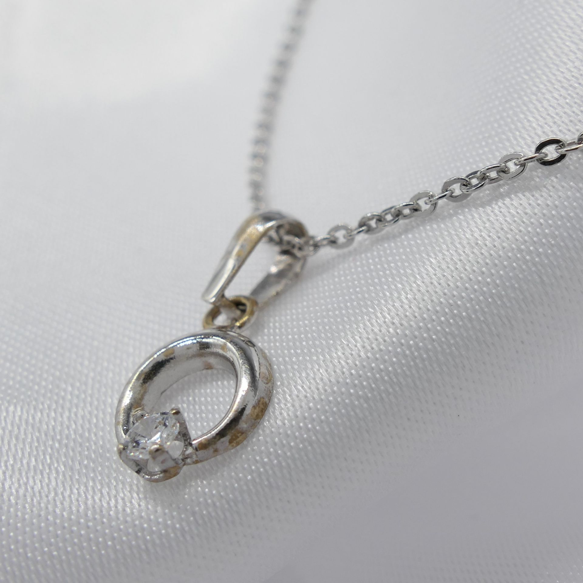 18 Carat White Gold and Silver, Cubic Zirconia-Set Pendant With Silver Chain, Boxed