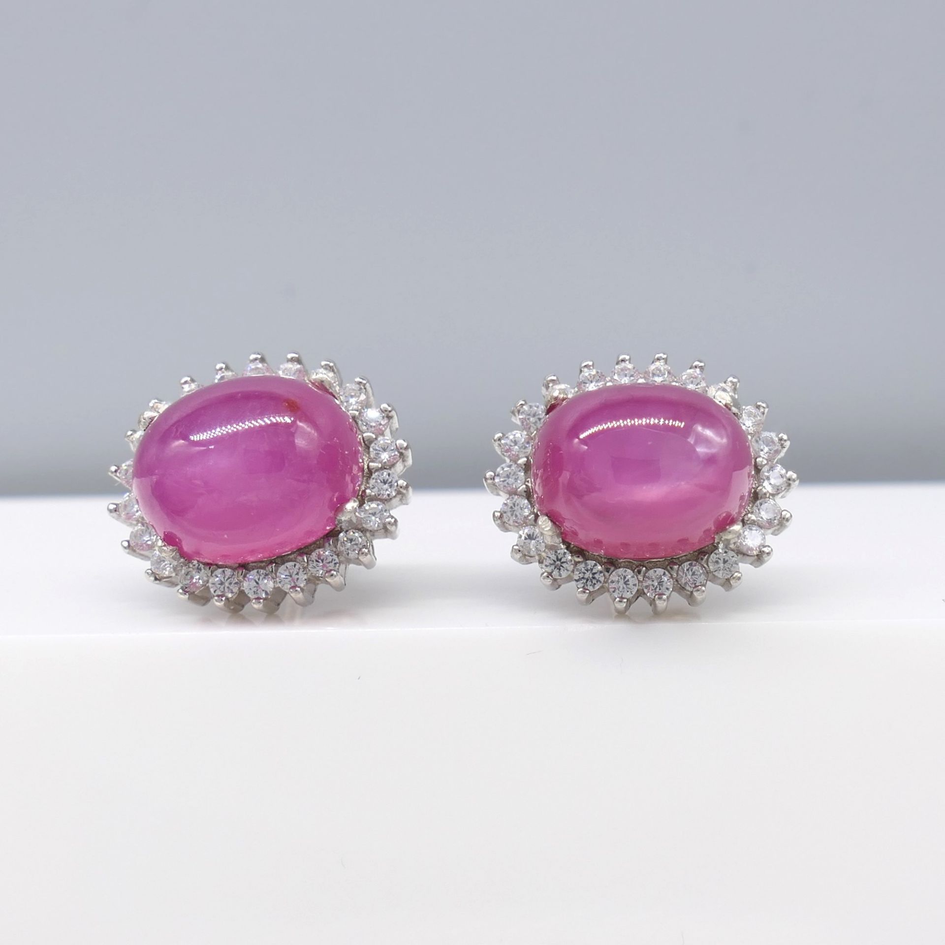 Cabochon Ruby Ear Studs In Sterling Silver, Boxed - Image 4 of 7