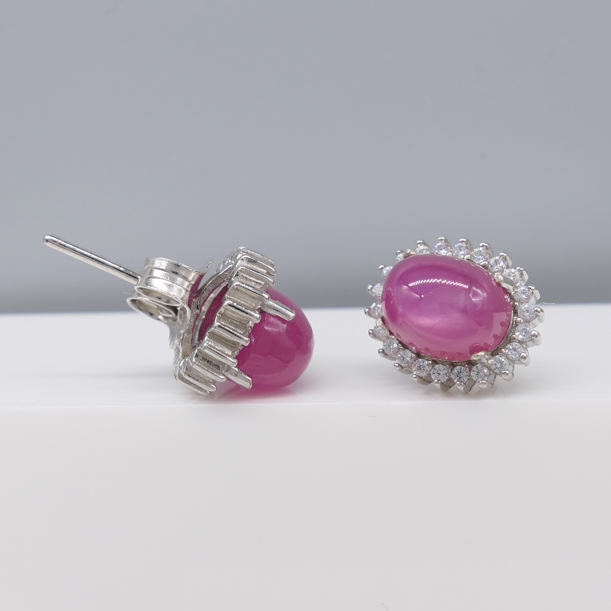 Cabochon Ruby Ear Studs In Sterling Silver, Boxed - Image 7 of 7