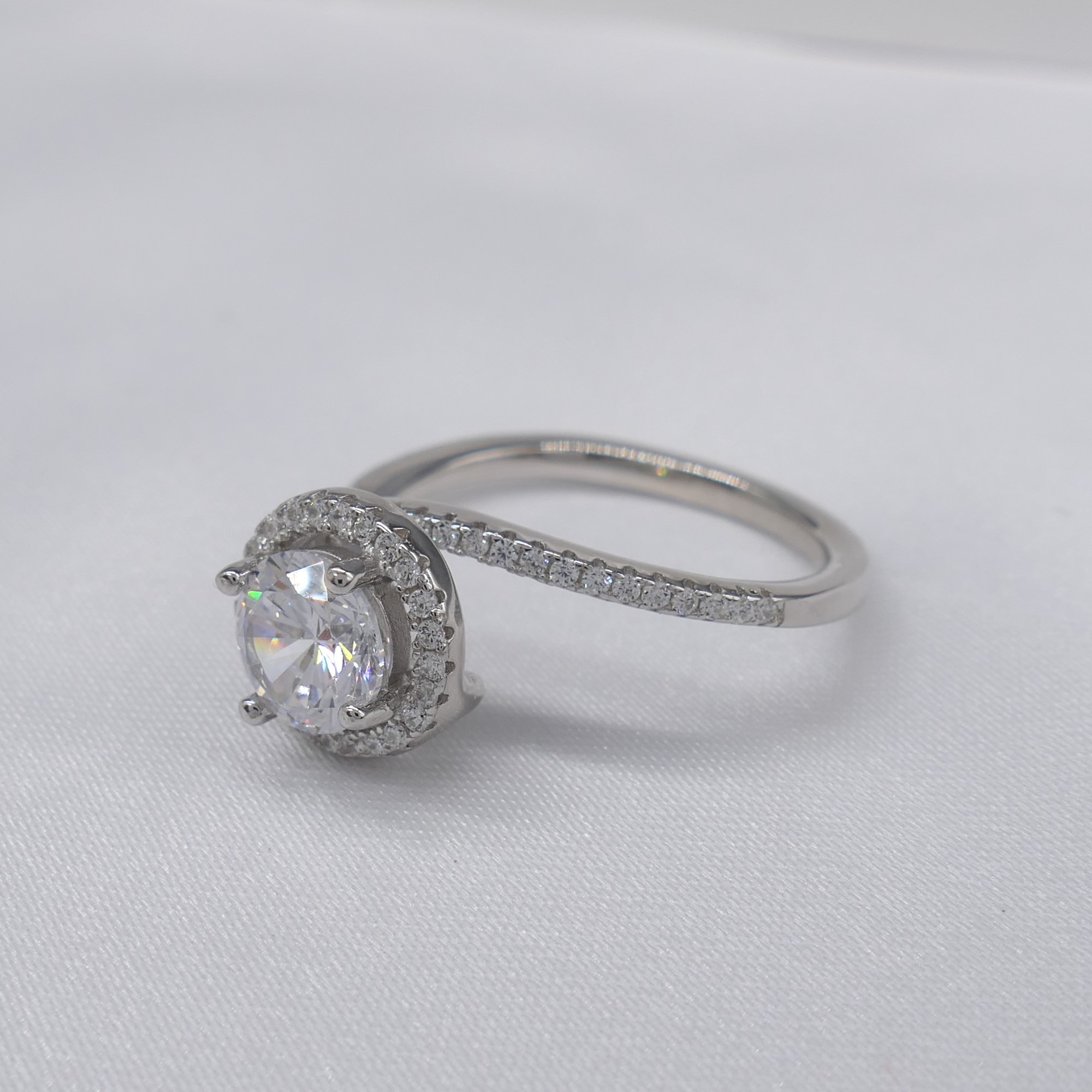 Silver Cubic Zirconia Halo and Twist Dress Ring - Image 2 of 6