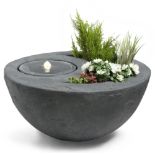 Outdoor Garden Dual Bowl Planter and Water Fountain With LED Light Grey (Ex-Display)