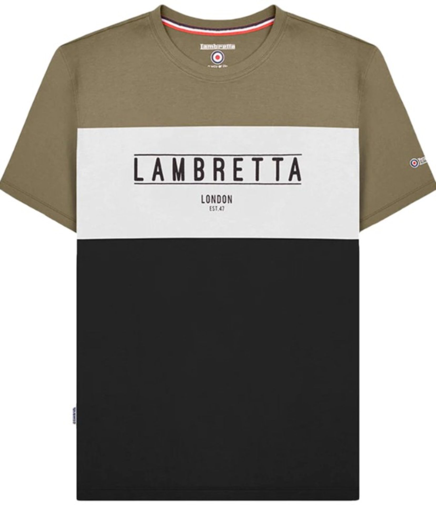 Lambretta Mens Panel Crew Neck T-Shirt - Khaki/Black RRP £22.00 Large