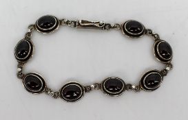 Vintage Cabochon Garnet Silver Bracelet