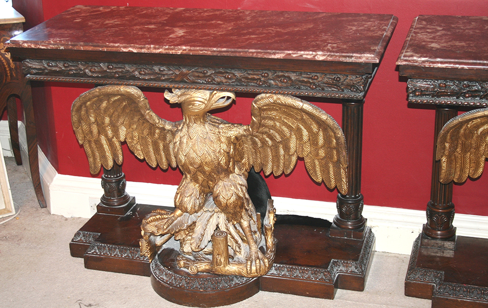 Pair of Marble Topped Mahogany & Giltwood Eagle Console Tables - Image 2 of 8