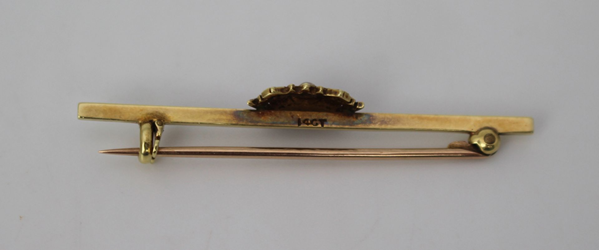 Antique Seed Pearl 14ct Gold Bar Brooch - Image 2 of 2