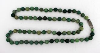 Fine Vintage Jade Bead Necklace With Sterling Silver Clasp