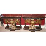 Pair of Marble Topped Mahogany & Giltwood Eagle Console Tables