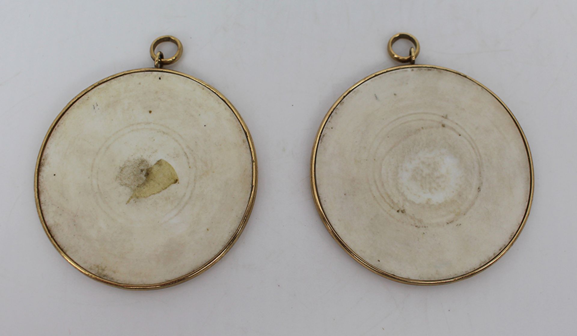 Pair of Antique Hand Painted Porcelain Plaques in 9ct Gold Surrounds - Image 3 of 4