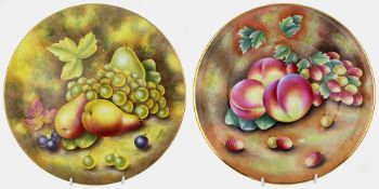 Pair of Leaman Hand Painted Fruit Cabinet Plates