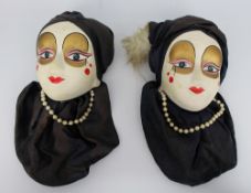 Pair of Vintage Painted Porcelain Maskheads