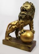 Hand Painted Composite Sculpture of Roaring Lion