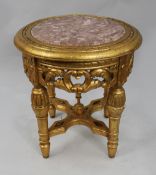 Louis XV Style Giltwood Rouge Marble Lamp Table