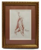 Fine Red Chalk Male Nude Set In Gilt Frame