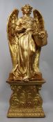 Hand Painted Gold Composite Angel On Pedestal