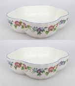 Pair of Royal Worcester English Garden Blue Scalloped Bowls