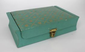 Vintage Turquoise & Gilt Fleur De Lys Jewellery Box