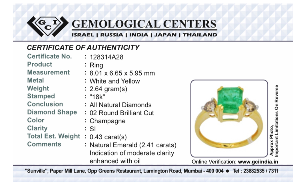 Beautiful Natural Emerald 2.41 CT With Natural Diamonds & 18k Gold - Image 10 of 10