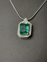 Beautiful 2.68 CT Natural Emerald Pendant With Diamonds & Platinum 950