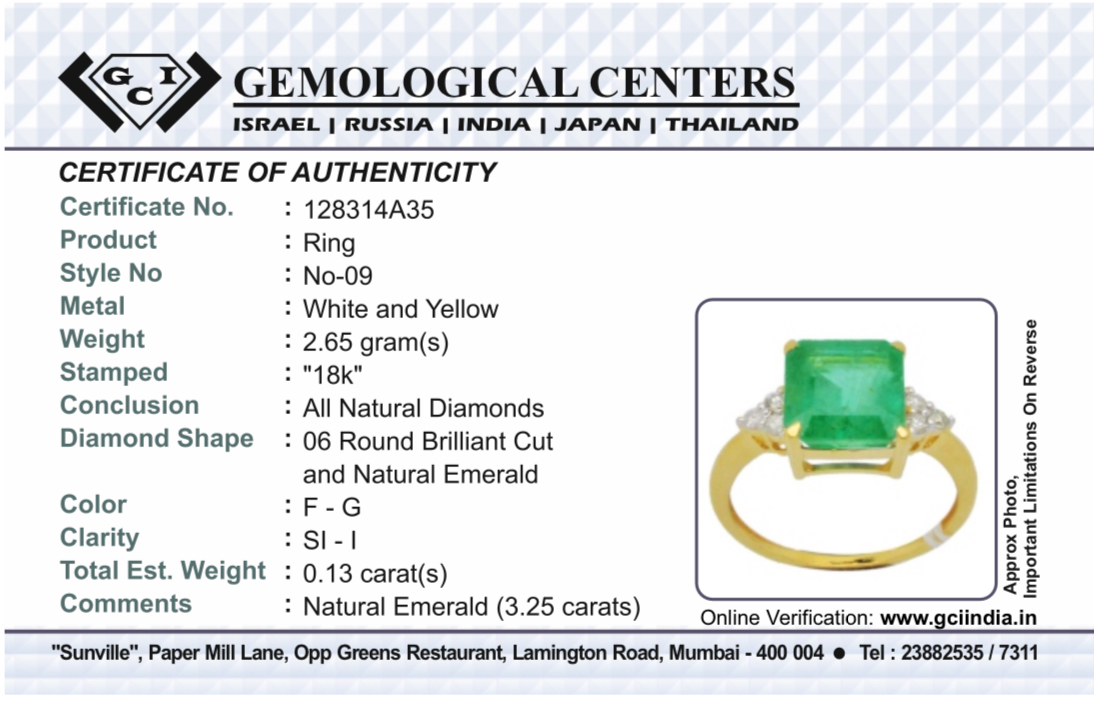 Beautiful Natural Emerald 3.25 CT With Natural Diamonds & 18k Gold - Image 7 of 7