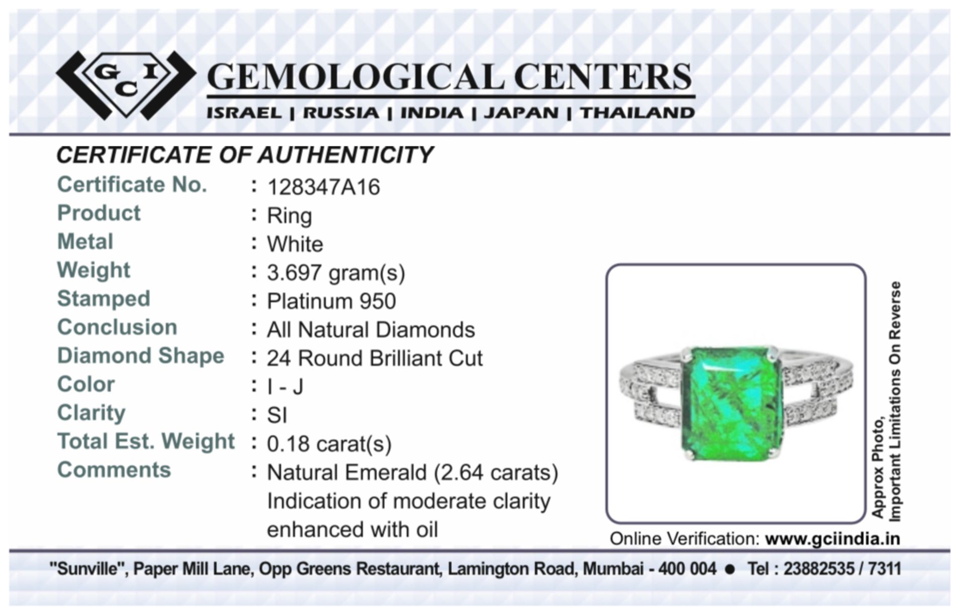 Beautiful Natural 2.64 CT Emerald Ring With Natural Diamonds & Platinum 950 - Image 9 of 9
