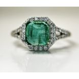 Beautiful 1.64 CT Natural Emerald Ring With Natural Diamonds & Platinum 950