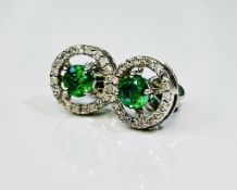 Beautiful Natural Emerald Halo Set Stud Earrings, Diamonds In Platinum 950