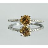 Beautiful Natural 0.82 CT Natural Solitaire champagne Diamond Ring With 18k Gold