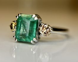 Beautiful Natural Emerald 2.41 CT With Natural Diamonds & 18k Gold