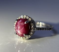 Natural Star Ruby Ring 2.71ct With Natural Diamonds & 18k Gold