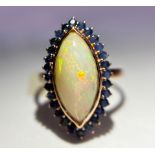 Beautiful Natural Opal Ring With Natural Blue Sapphire and 18k Gold